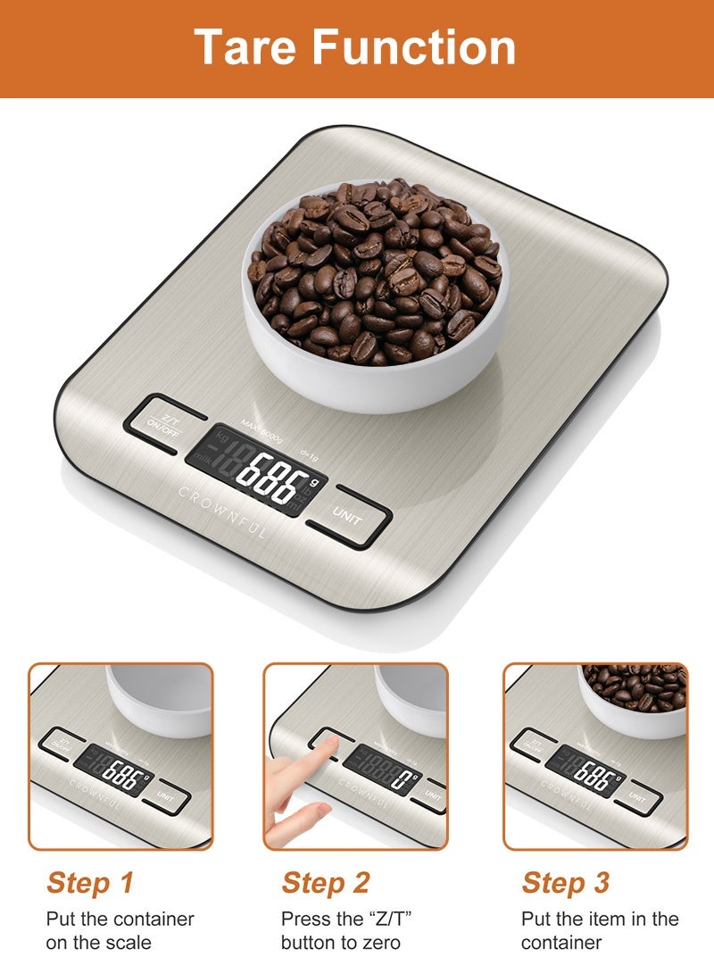 CROWNFUL Food Scale, 11lb Digital Kitchen Scales Weight Ounces and Grams for Cooking and Baking, 6 Measuring Units with Tare Function (Battery Included) - Image 3
